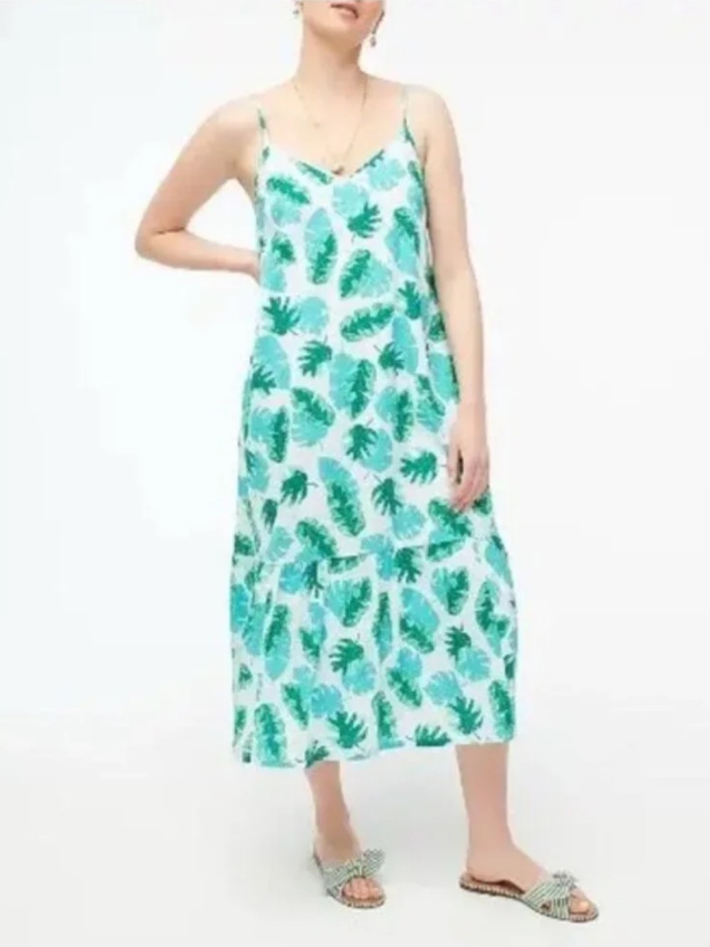 J Crew Cotton Monstera Print Midi Dress Tropical XL
